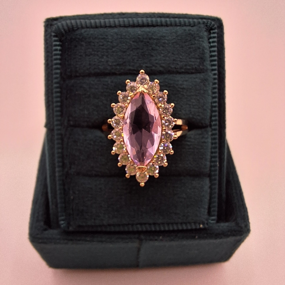 Pink Marquise Crystal Halo Ring | Made with Swarovski Crystal | Size 7